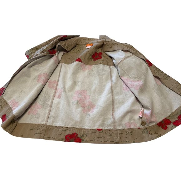 Hearts of Palm Collared Jacket Beige Red Floral Print 100% Cotton Women's Size 8 - Picture 16 of 16